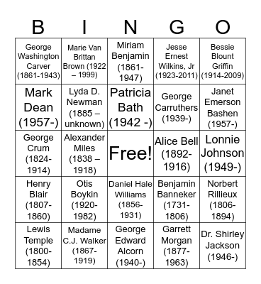Black Inventors Bingo Card
