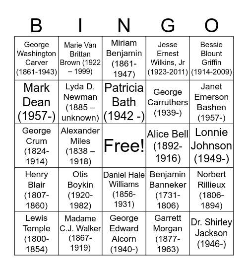 Black Inventors Bingo Card