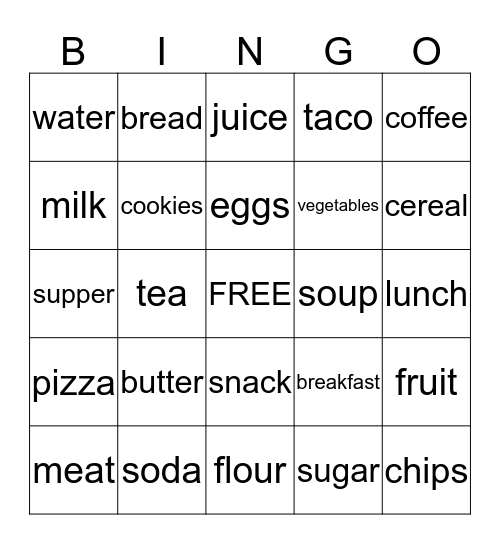 Food Words Bingo Card