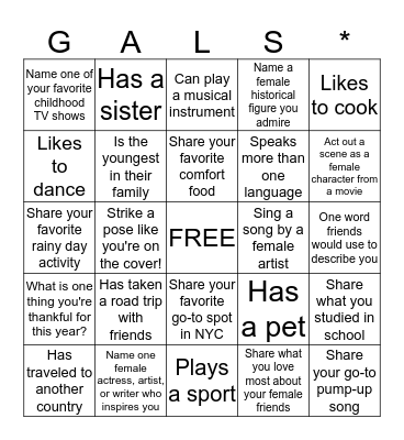 Galentine's Day Bingo Card