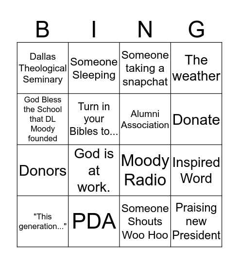 Founders Week Bingo Card