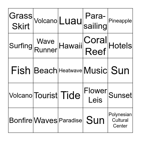 Luau Bingo Card