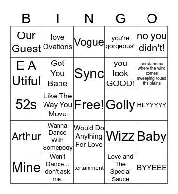 Portland Ovations Bingo Card