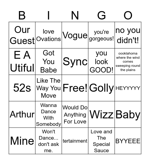 Portland Ovations Bingo Card
