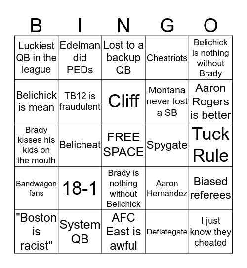 PATRIOTS HATER BINGO Card