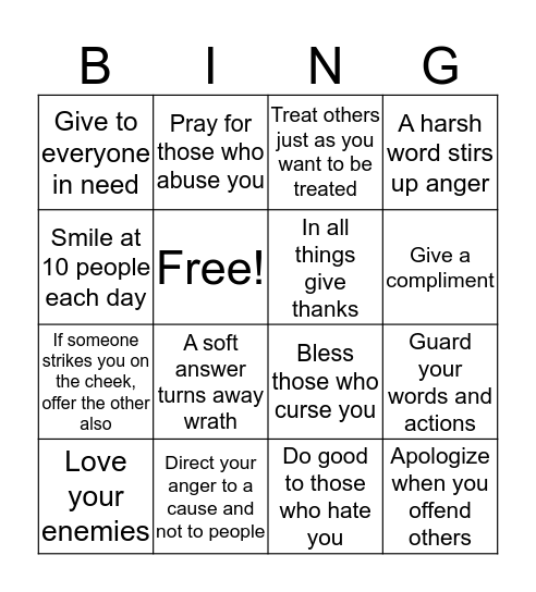Love Your Neighbor Bingo Card