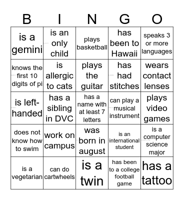 Find someone who... Bingo Card