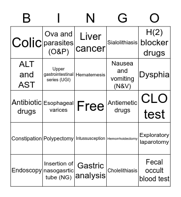 3.3 Gastroenterology Vocab Bingo Card