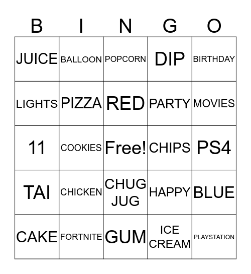 Taiveon's 11Th Birthday Party Bingo Card