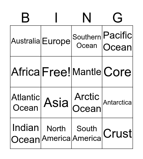 Earth Bingo Card