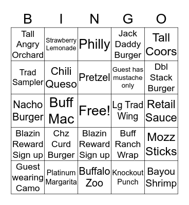 Friday Nite Fun Bingo Card