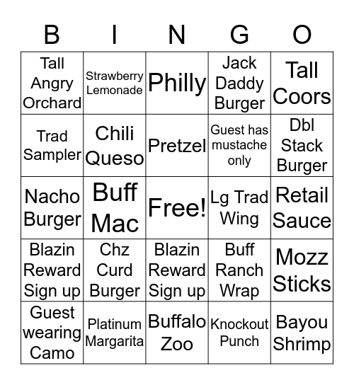 Friday Nite Fun Bingo Card