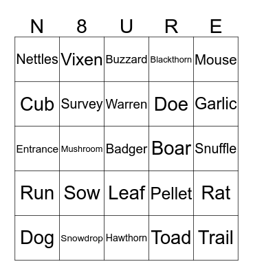 Nature Bingo Card