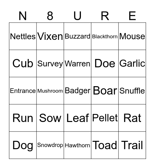 Nature Bingo Card