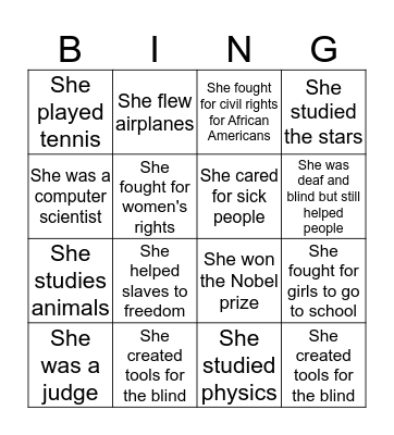 Women Who Inspire Us Bingo Card