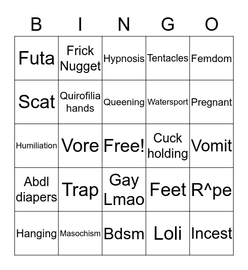 Rule 34 Bingo Card