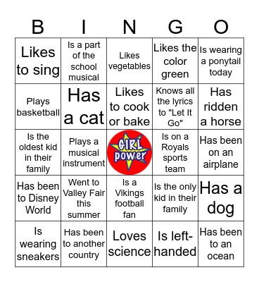 GIRL TALK Bingo Card
