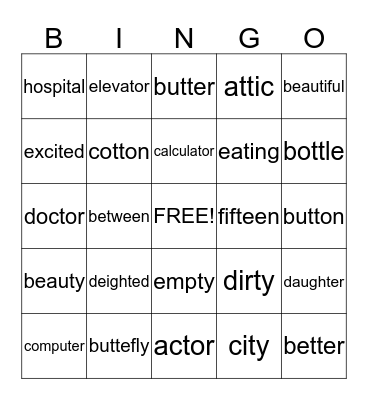 medial t Bingo Card