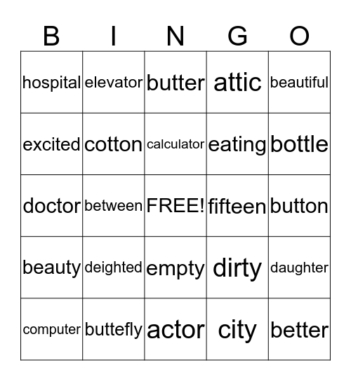 medial t Bingo Card