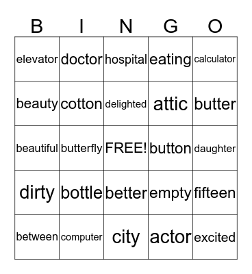 medial t Bingo Card