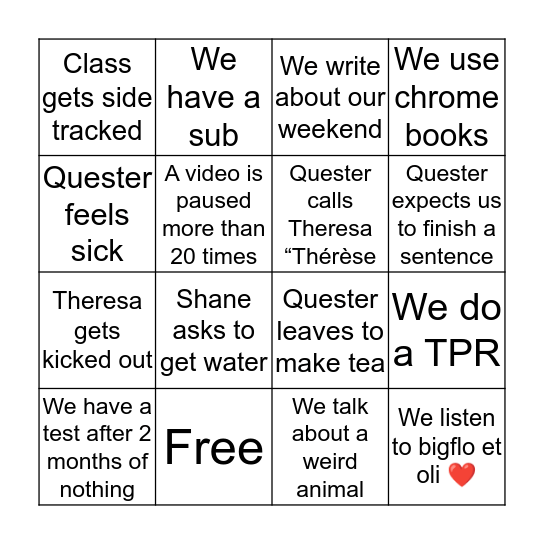 Le Château de Quester Bingo Card