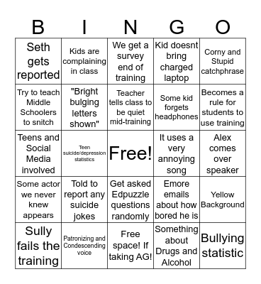 safe 2 say training Bingo Card