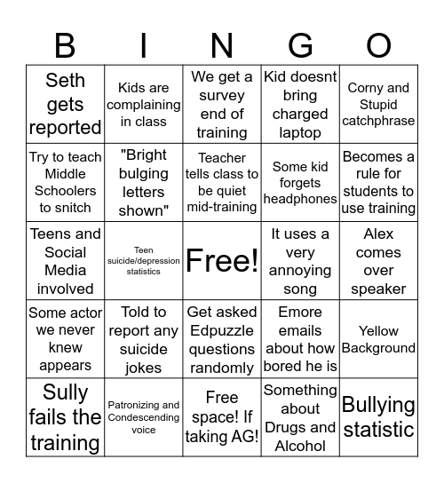 safe 2 say training Bingo Card