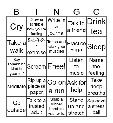 Coping Skills Bingo Card