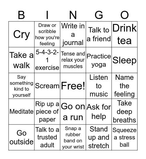 Coping Skills Bingo Card