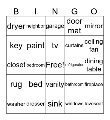 Housewarming Bingo Card