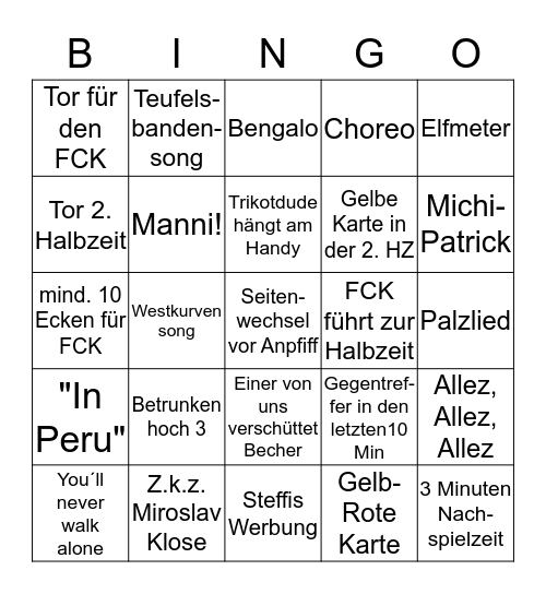 FCK Bingo Card