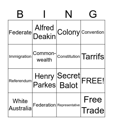 Australia's Federation Bingo Card