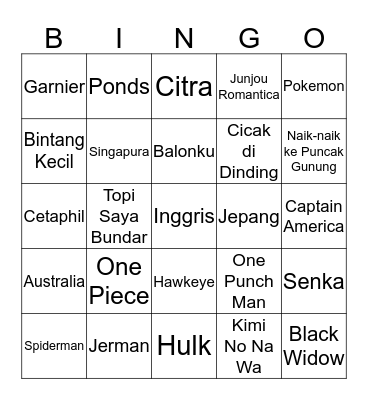 Untitled Bingo Card