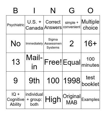 MAB-II Bingo Card