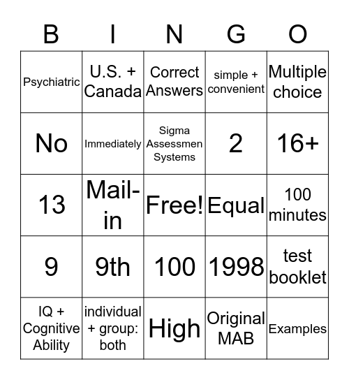 MAB-II Bingo Card