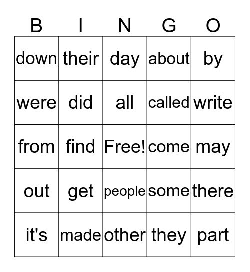 Sight Words 4 Bingo Card