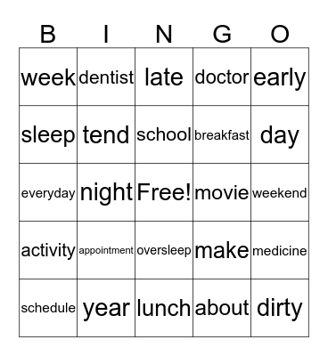 Unit 5 Vocabulary Bingo Card