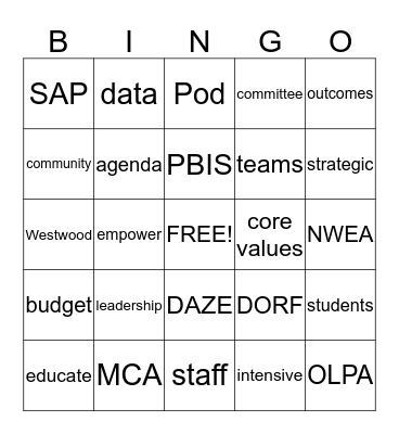 Westwood Word Bingo Card