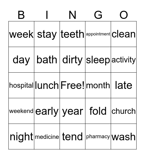 Unit 5 Vocabulary - Part 1 Bingo Card