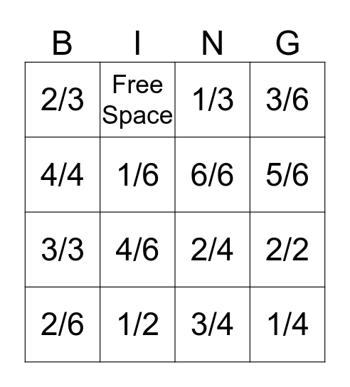 FRACTIONS BINGO Card