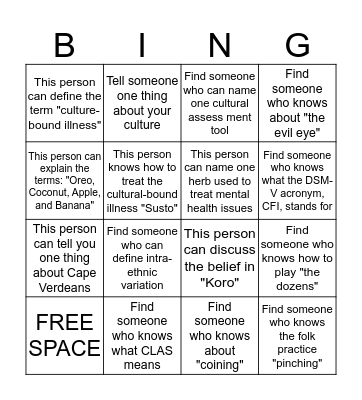 Cultural BINGO Card