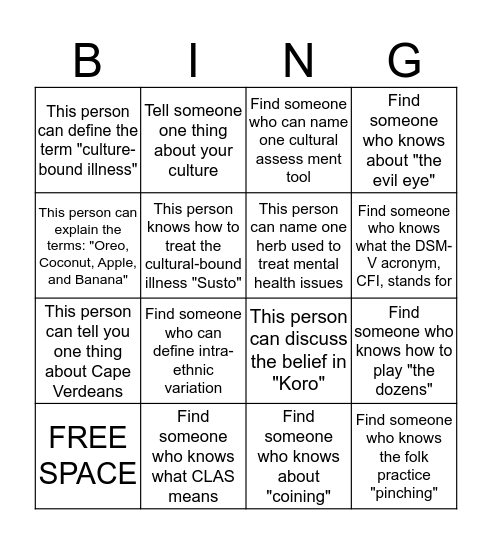 Cultural BINGO Card