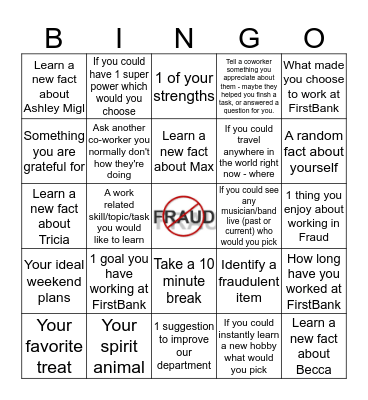 Fraud - Get to Know You! Bingo Card