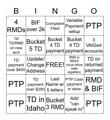 Kasey's Krushers Bingo Card