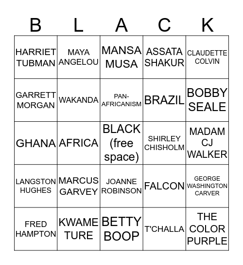 GYO Black History Bingo Card