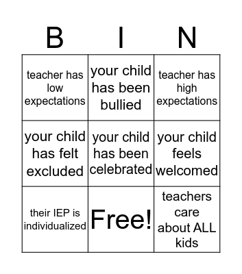 Inclusion BINGO Card