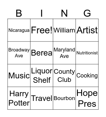 Ryan and Amy Bingo Card