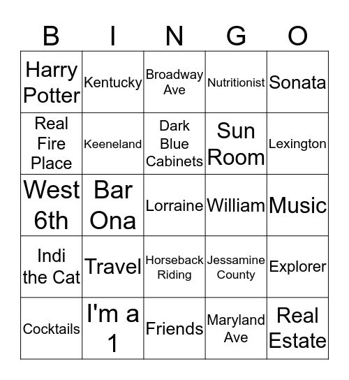 Ryan and Amy Bingo Card