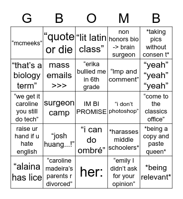 gbombs being iconic ✨ Bingo Card