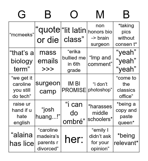 gbombs being iconic ✨ Bingo Card